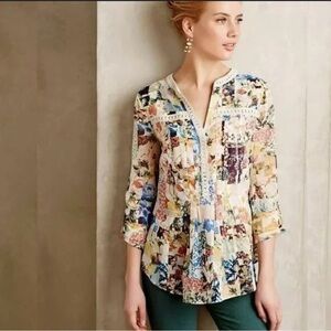 Anthropologie Maeve Abella Patchwork Floral Blouse Size 4